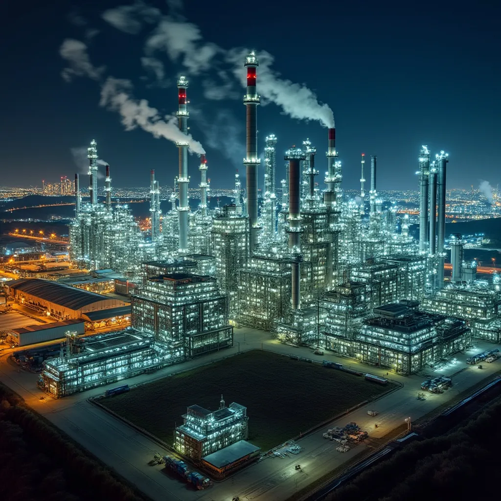 Refinería YPF de noche