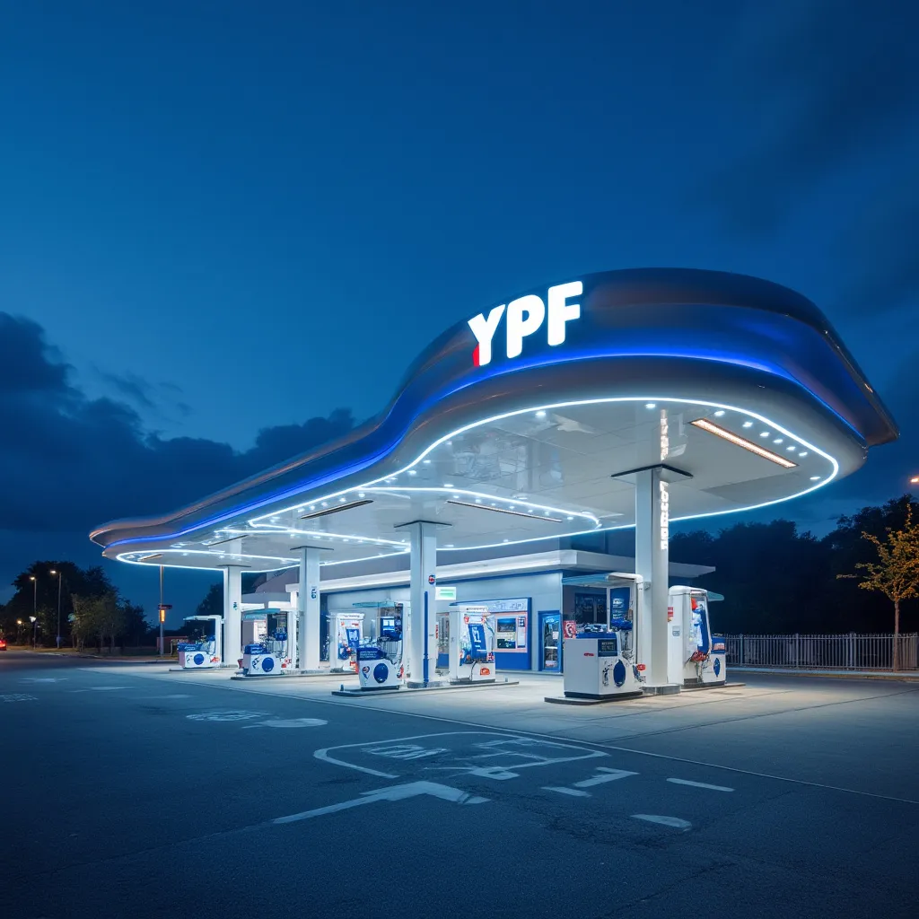 Estación YPF moderna de noche